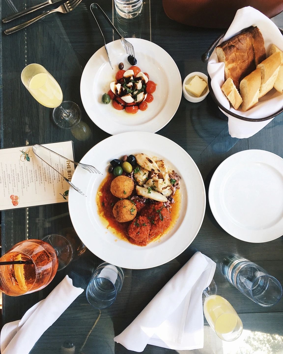 Table set with Italian dishes