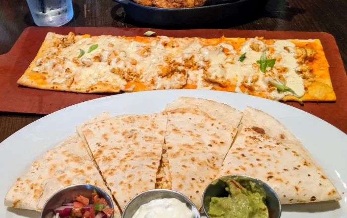 A flatbread and a quesadella