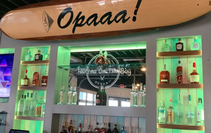 Surf Board Hanging over the bar at Taverna on the Bay