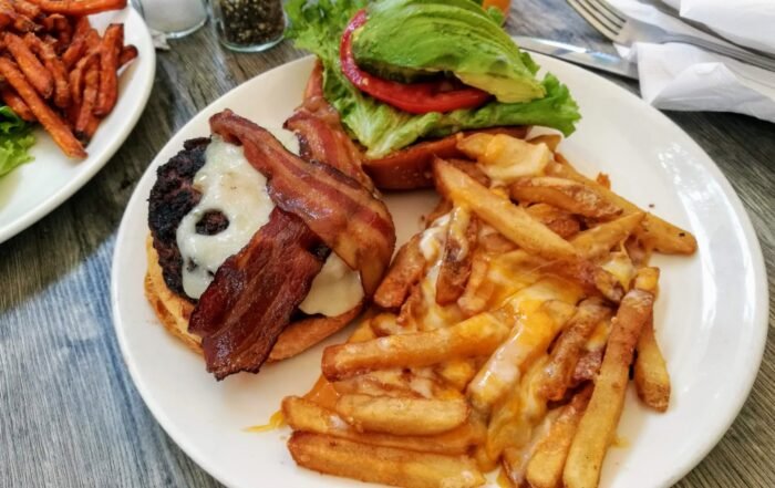 A Bacon Cheese Burger and Fries