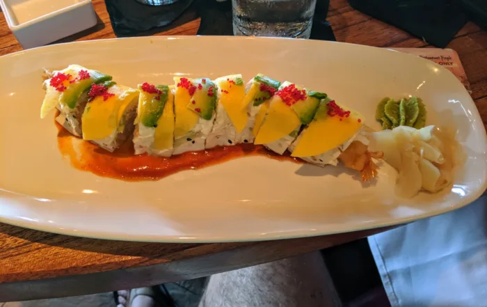 Sushi topped with avacado