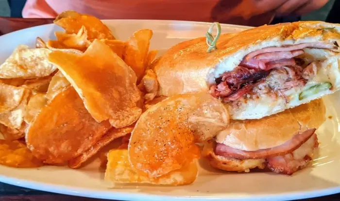 Cuban Sandwich, Ham , Pork and Swiss on pressed bread