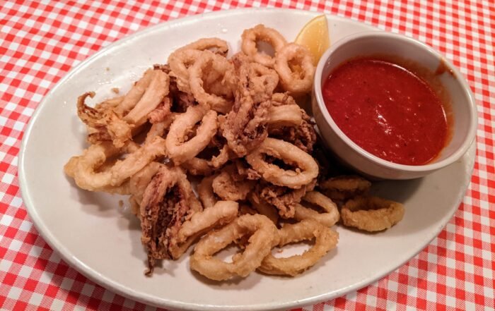 Fried Calamari with a cup of marinara sauce