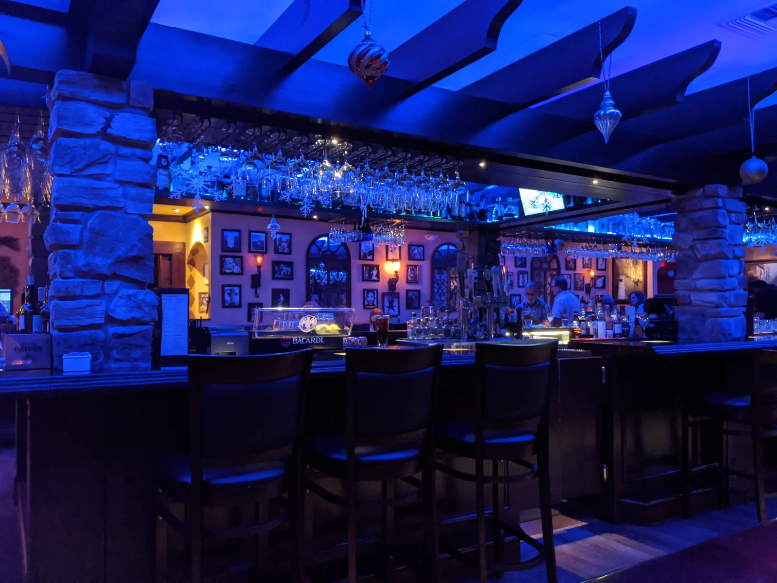 Lounge area stools and bar