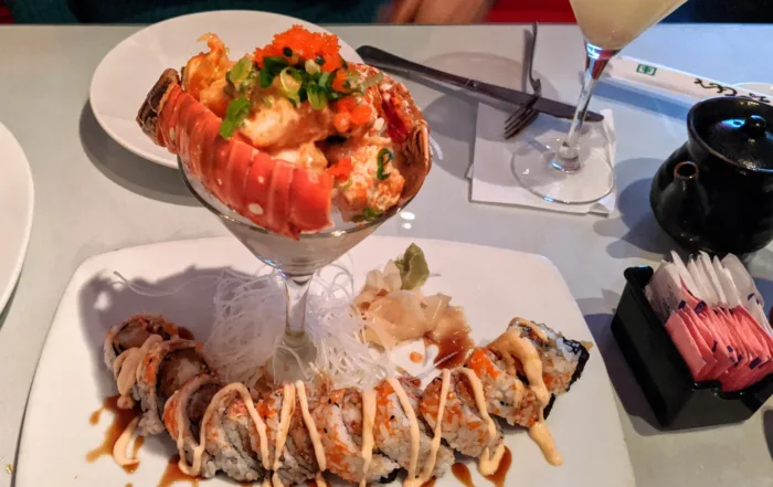 Sushi Lobster Bomb. Cut pieces of lobster sushi