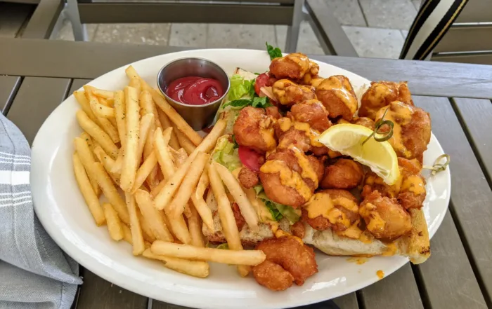 Fried shrimp topped with a spicy bang bang sauce