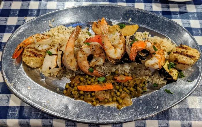 Grilled Shrimp over a bed of lemon lentils