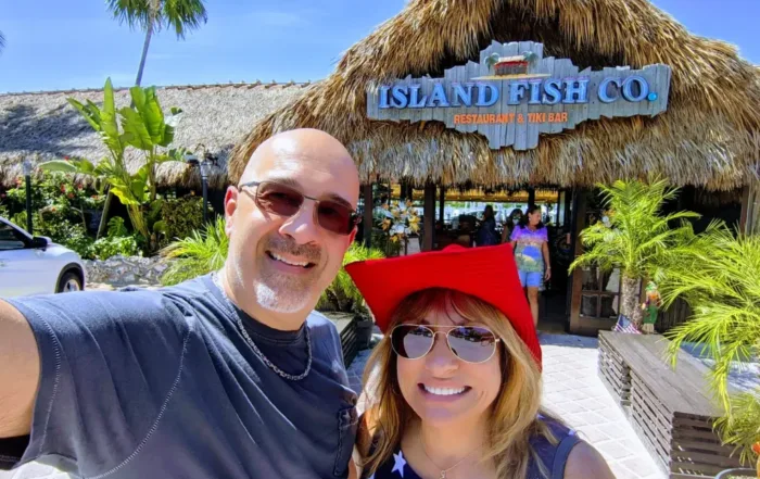 Dan and Doris in front of the Island Fish Co. Restaurant