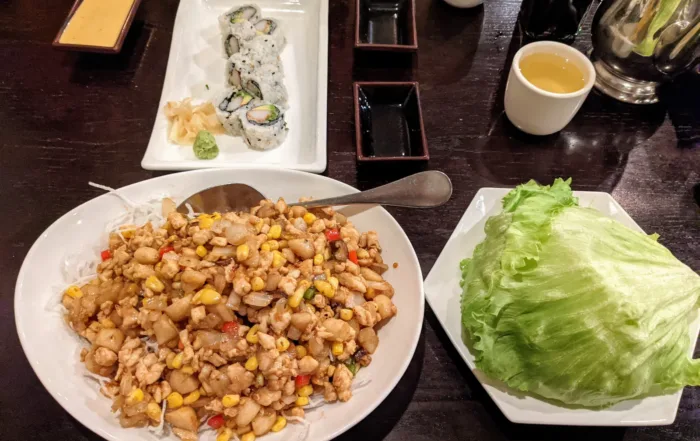 A California Roll and Chicken Lettuce Wraps