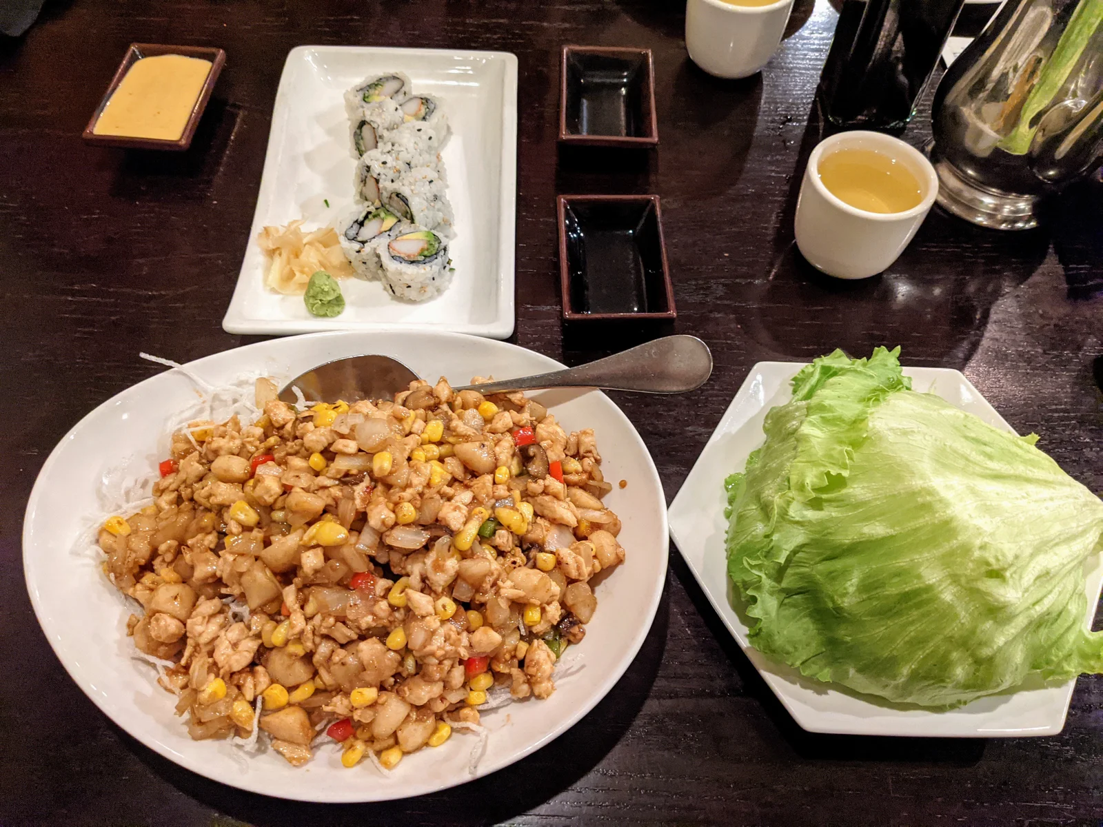 A California Roll and Chicken Lettuce Wraps