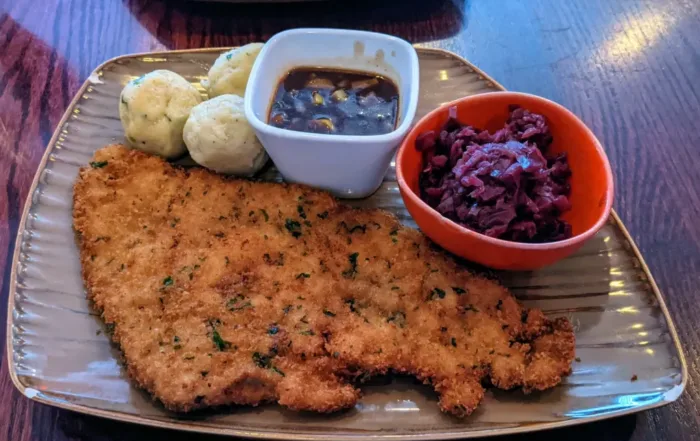 Pork Schnitzel Purple Saurkraut