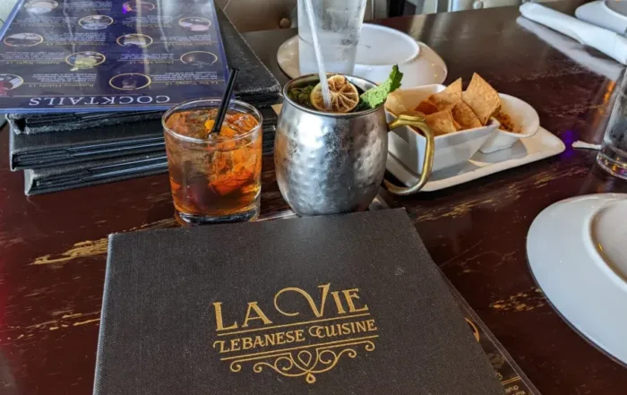 La Vie Menu and 2 drinks