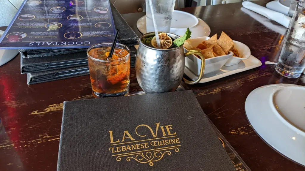 La Vie Menu and 2 drinks