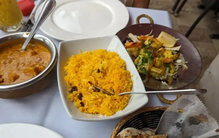 Broiled Shrimp in a Tandori sauce with Yellow Basmani Rice