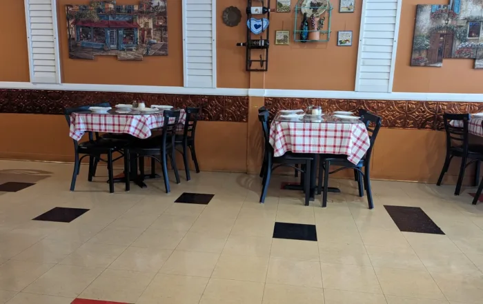 Tables set in the dining room area