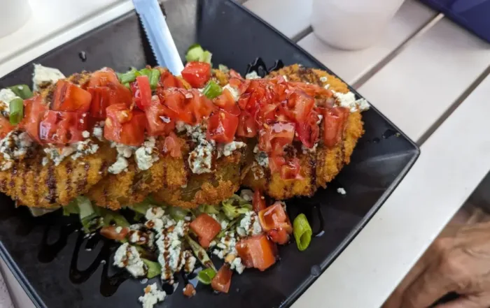 Fried Green Tomatoes topped with Diced Ripe tomatoes