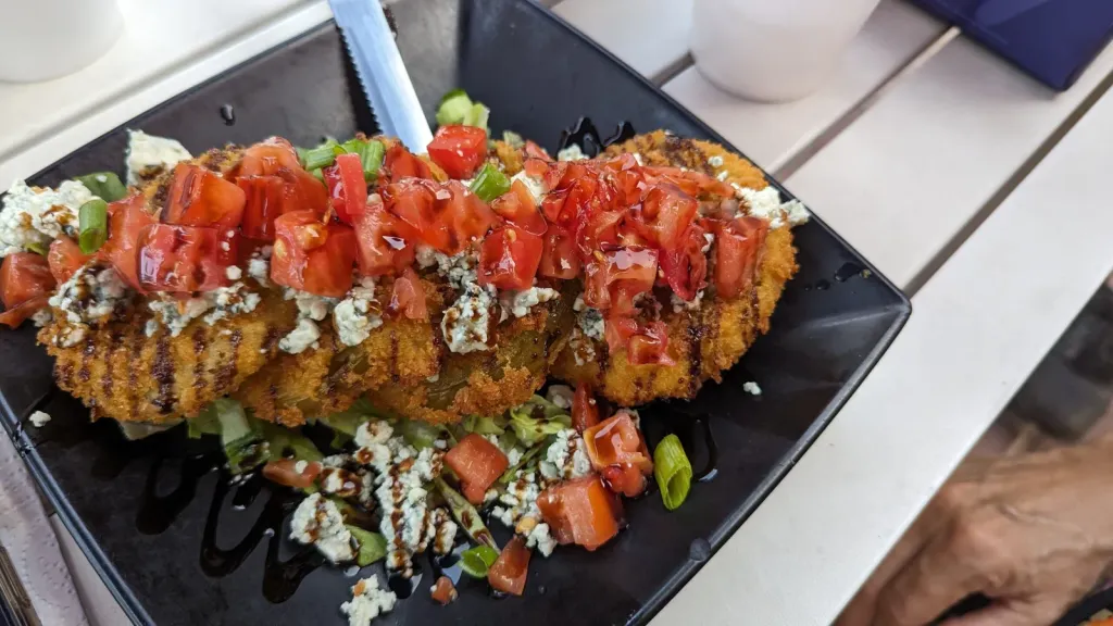Fried Green Tomatoes topped with Diced Ripe tomatoes
