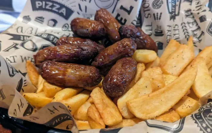 Bangers and steak fries