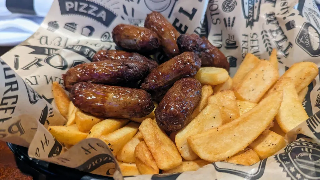 Bangers and steak fries