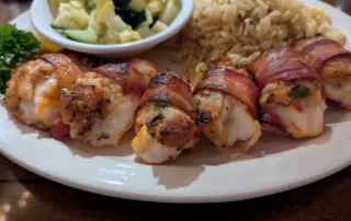 Bacon Wrapped Shrimp with mived Veg