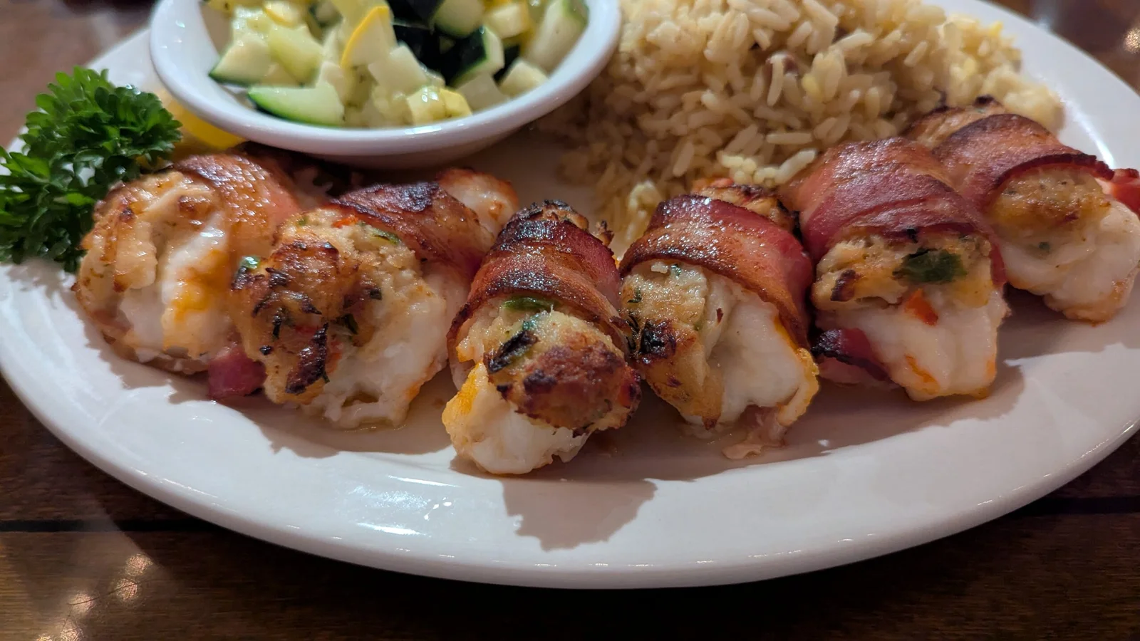 Bacon Wrapped Shrimp with mived Veg