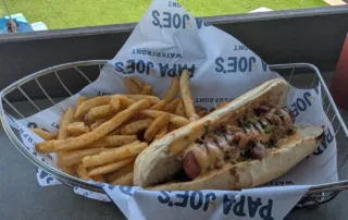 Bacon Wrapped Hot Dog and French Fries