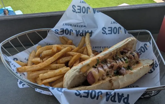 Bacon Wrapped Hot Dog and French Fries