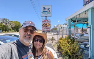 Dan and Doris in front of Paradise sign