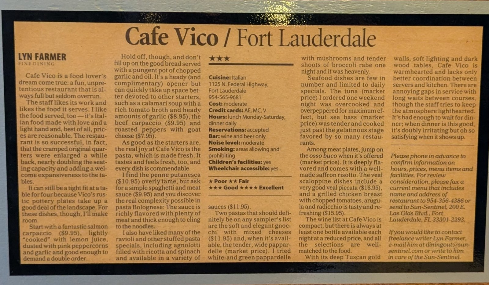 Sun Sentinal Review 2001