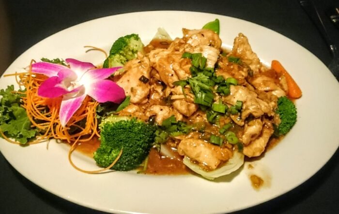 Stir fried chicken in a brown sauce