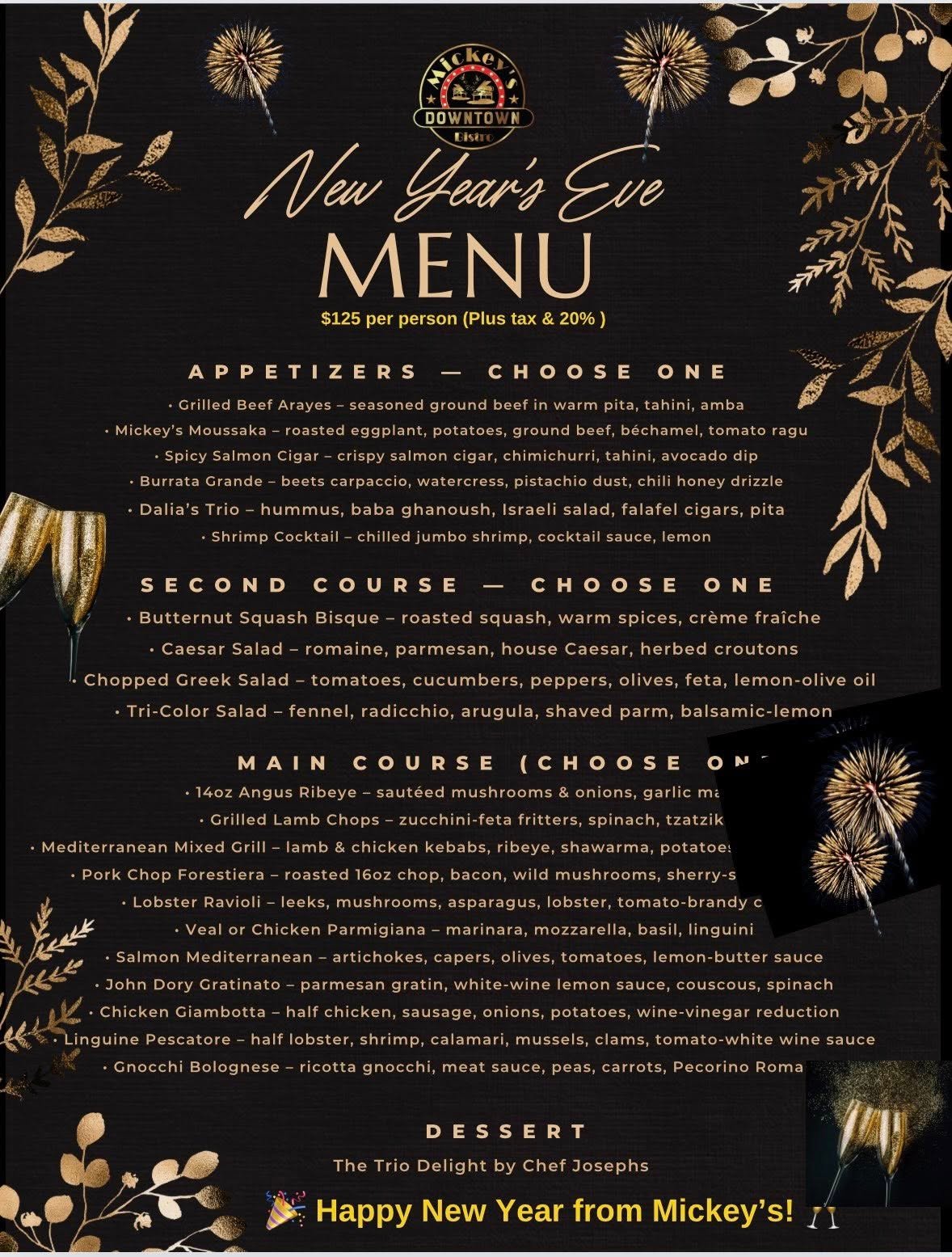 Mickey's Downtown Bistro New Years Eve Menu