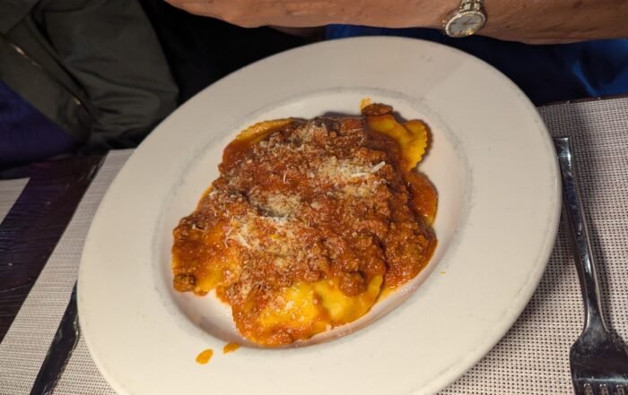 Spinach Ravioli with Meat Sauce