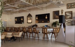 Bar and DJ area with stools