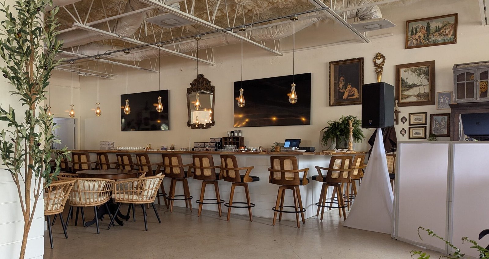 Bar and DJ area with stools