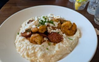 Shrimp, Grits, Feta and Sausage