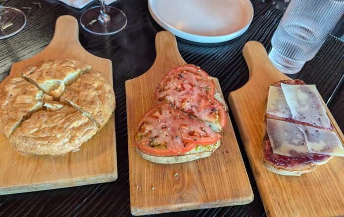 3 Tapas Spanish Tortilla, Tapenade Bruschetta & Jam & Manchego Bruschetta
