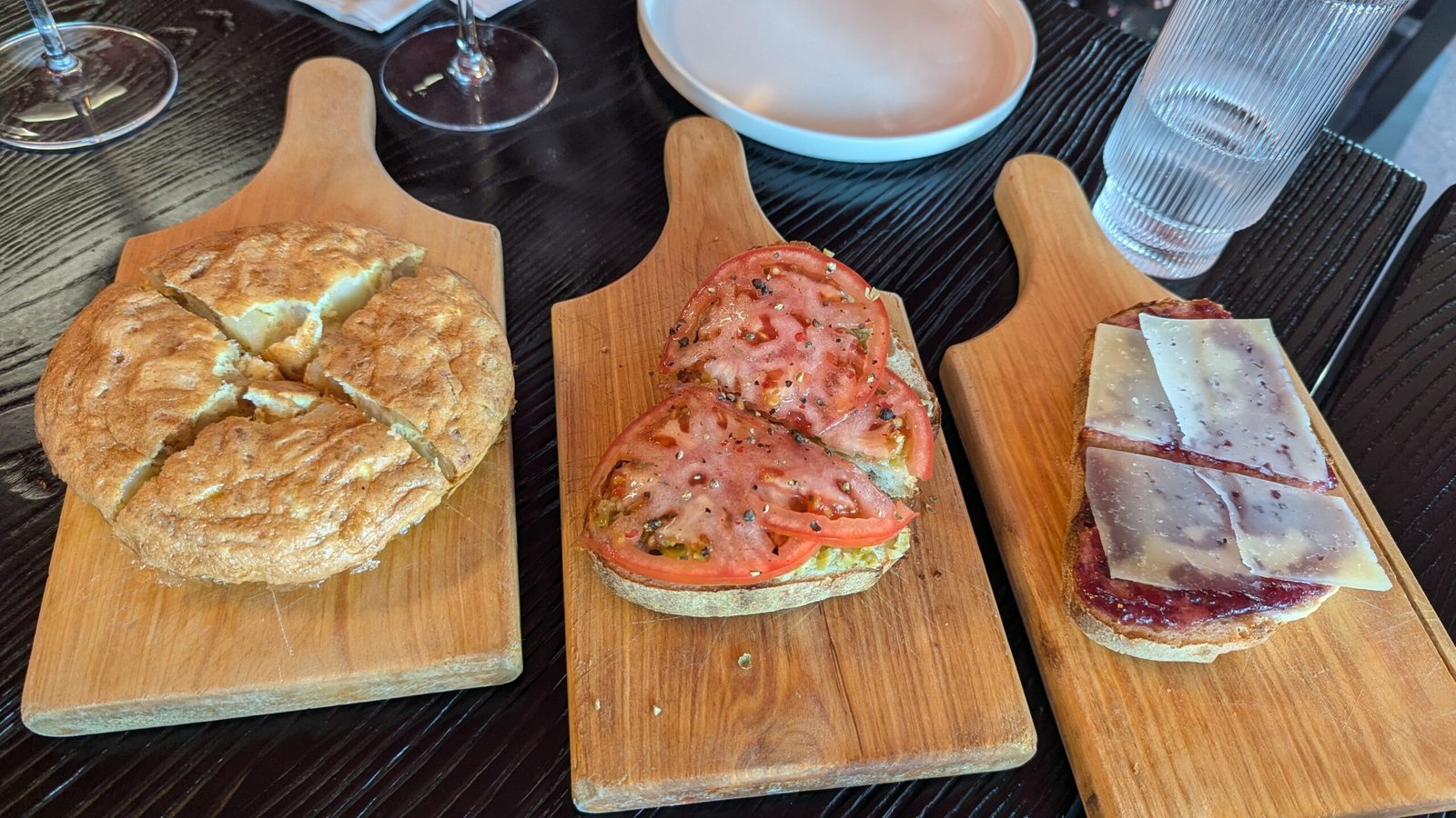 3 Tapas Spanish Tortilla, Tapenade Bruschetta & Jam & Manchego Bruschetta