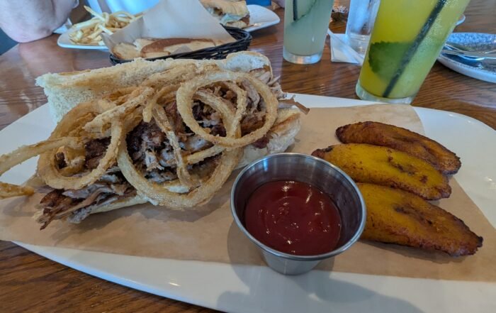 slow-roasted shredded pork drizzled with honey truffle and topped with crispy fried onions