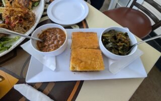Baked beans, collards and Cornbread